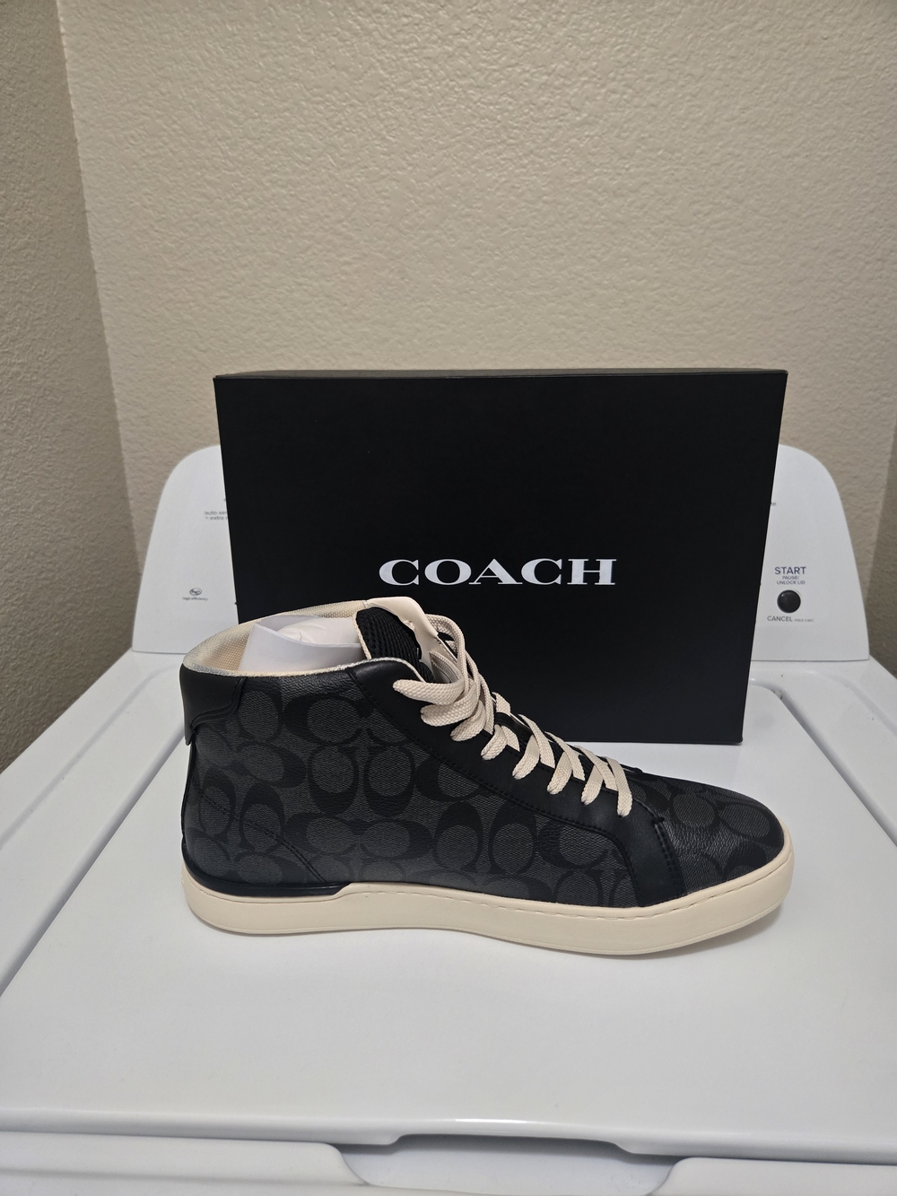 Coach Men’s Black Signature High-Top Sneakers with Cream Accents
